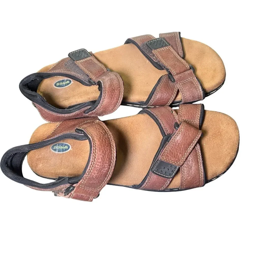 Dr. Scholl’s Brown Leather Comfort Sandals Men’s Size 12 Adjustable Outdoor